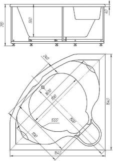 Акриловая ванна Aquatek Сириус SIR164-0000006 164х164 см с гидромассажем с фронтальным экраном сборно-разборный сварной каркас